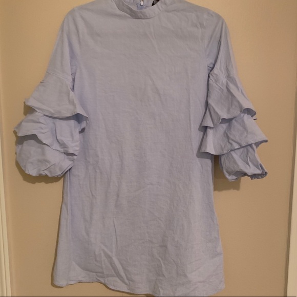 Zara ruffle sleeve high neck dress chambray - Picture 5 of 8